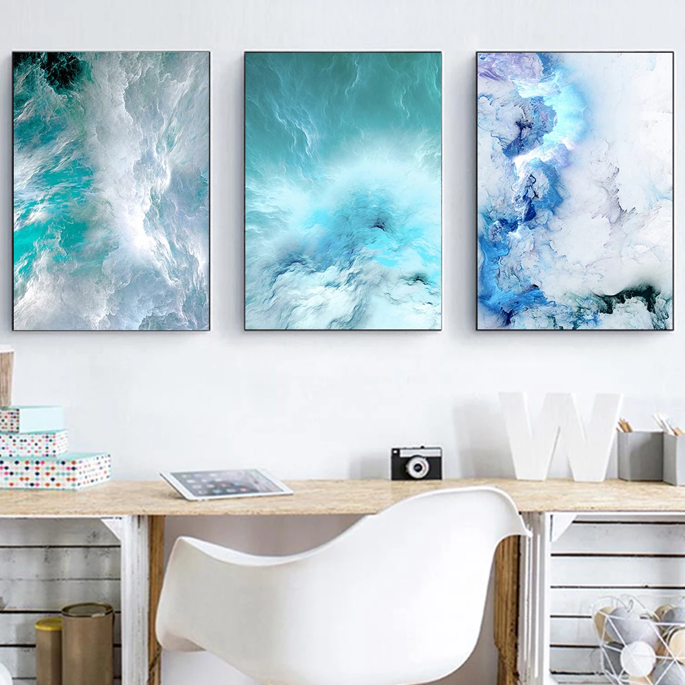 

Modern Abstract Canvas Poster Blue Marble Wave Wall Art Painting Nordic Posters and Prints Wall Pictures for Living Room Decor