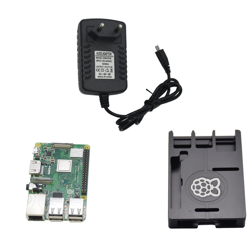 3 в 1 для Raspberry Pi 3 Model B+(плюс)+ ЧПУ Алюминий чехол+ 5V 3A Мощность адаптер Наборы штепсельная вилка европейского стандарта