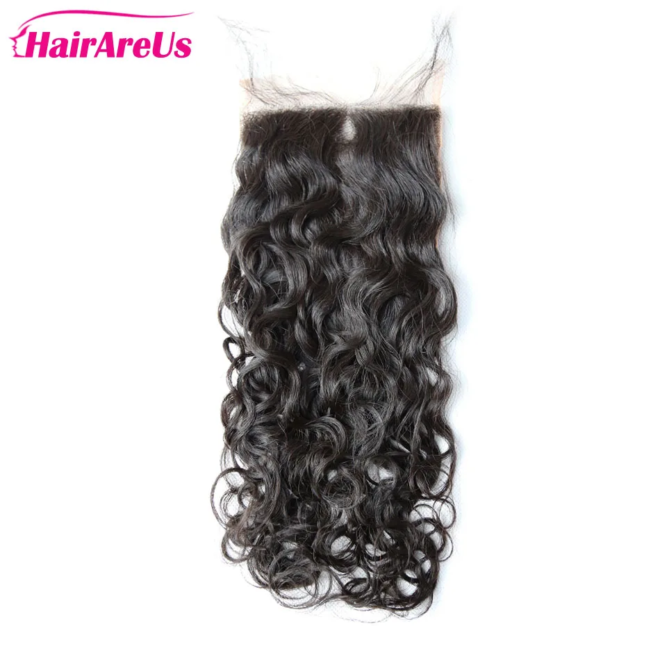 

Brazilian Water Wave Lace Closure 5x5 Lace Closure Human Hair For Women Natural Color 22 Inch With Baby Hair Remy Closure Only