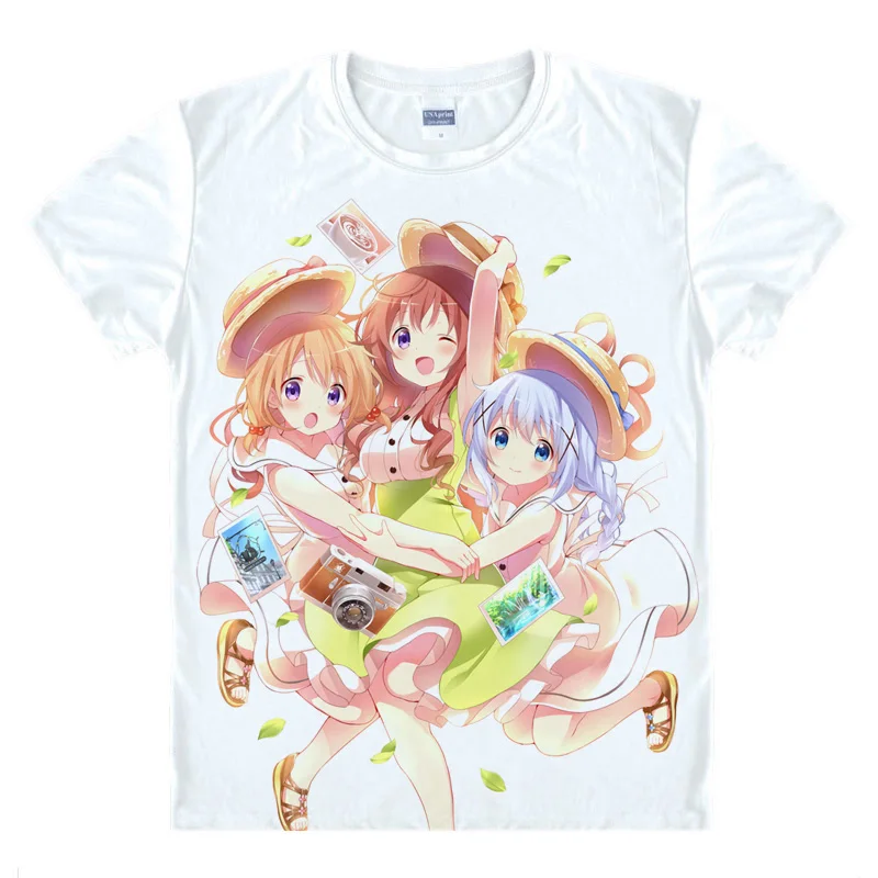 Gochuumon wa Usagi desu ka Аниме Косплей принт кафлу Чино футболка летние дышащие футболки