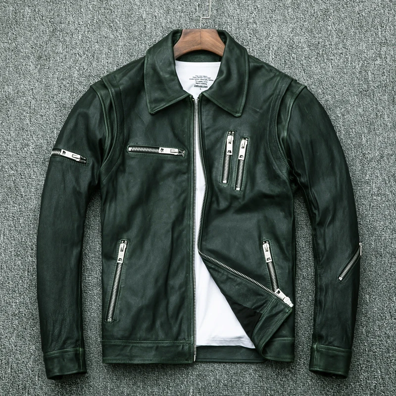 

Men's Leather Jacket 100% Sheepskin Coat Vintage Genuine Leather Jacket Men Slim Fit Motorcycle Biker Jackets 2020 KJ3194