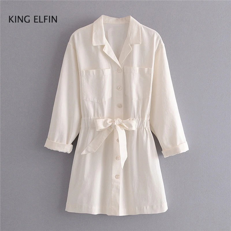 Женское однобортное платье рубашка KING ELFIN повседневное облегающее с отложным