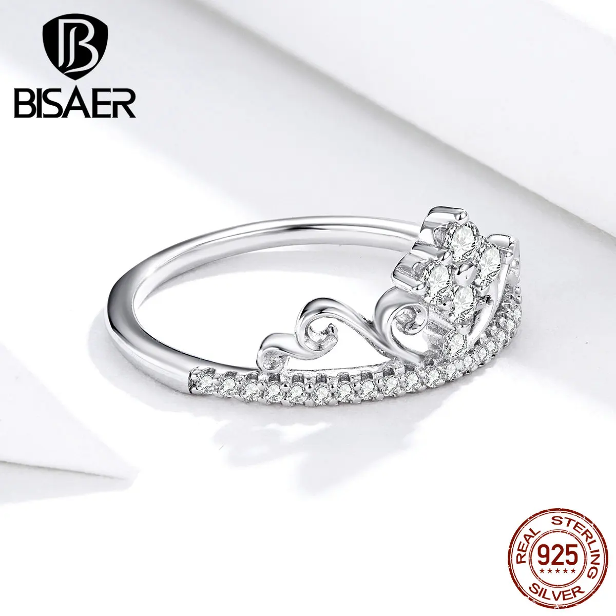 Кольца принцессы BISAER, 925 пробы, серебро, кубический циркон, принцесса, королева, корона, кольца на палец для женщин, свадебные ювелирные изделия ECR597