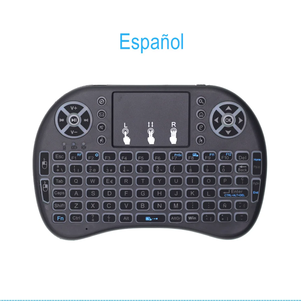 I8 Мини Беспроводная клавиатура Русский Французский Испанский Air mouse с подсветкой с тачпадом для Android tv Box Мини ПК иврит арабский 2,4 ГГц
