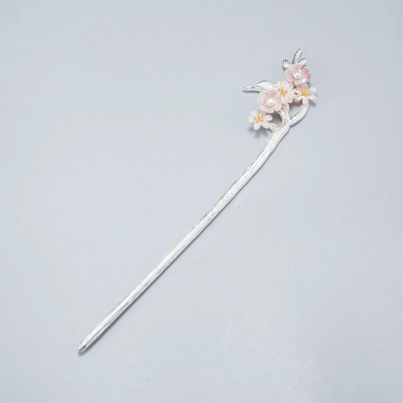 Палочка для волос из стерлингового серебра 925 пробы жемчужно-розовая ракушка