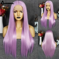 anogol t type purple 28inch long straight wig t type lace front fiber wigs heat resistant synthetic cosplay wig for women party