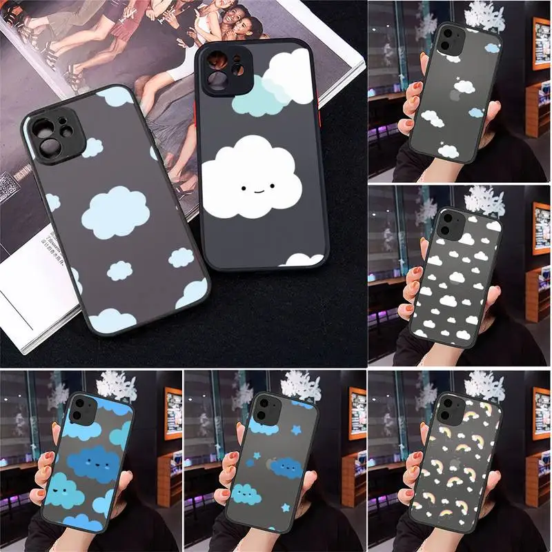 

Cartoon clouds cartoon cute blue Phone Case Matte Transparent for iPhone 7 8 11 12 s mini pro X XS XR MAX Plus cover funda