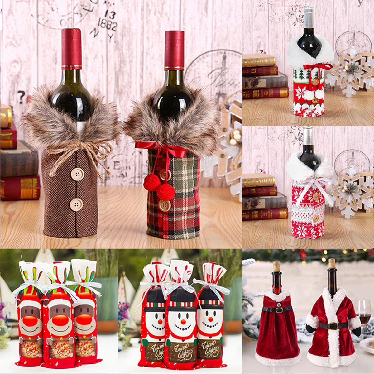 

Christmas Wine Bottle Cover Christmas Decoration Knitted Wool Red Wine Bottle Bag Wine Bottle Cover Xmas Gift New Year 2022