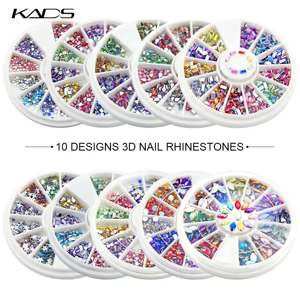 KADS 10boxes/set 3D Nail Rhinestones AB Flatback Nail Art Decoration Acrylic Strass Nail Art for Nails Tip Round Square Triangle