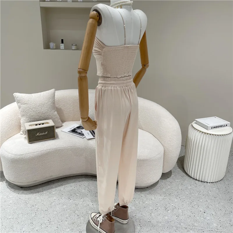 

Two Piece Set Women Summer 2021 Niche Design Fashion Stand Collar Short Large Pocket Long Sleeve Sweater + Legged Sports Pants