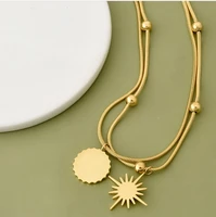meyrroyu stainless steel gold color star sun pandent necklaces for women double layer chokers 2021 trendy fashion gift jewelry