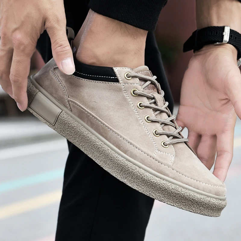 spesifikasi Sepatu Kasual Pria Musim Gugur 2021 Sepatu Kasual Flat Pria Aprikot Sepatu Kulit Kualitas Baik Sepatu Jalan Nyaman Pria