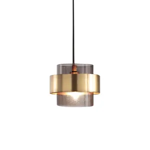 modern gold Cylindrical glass led pendant lights nordic Living Room Dining Room lustre kitchen Hanging Lamp home decor fixtures