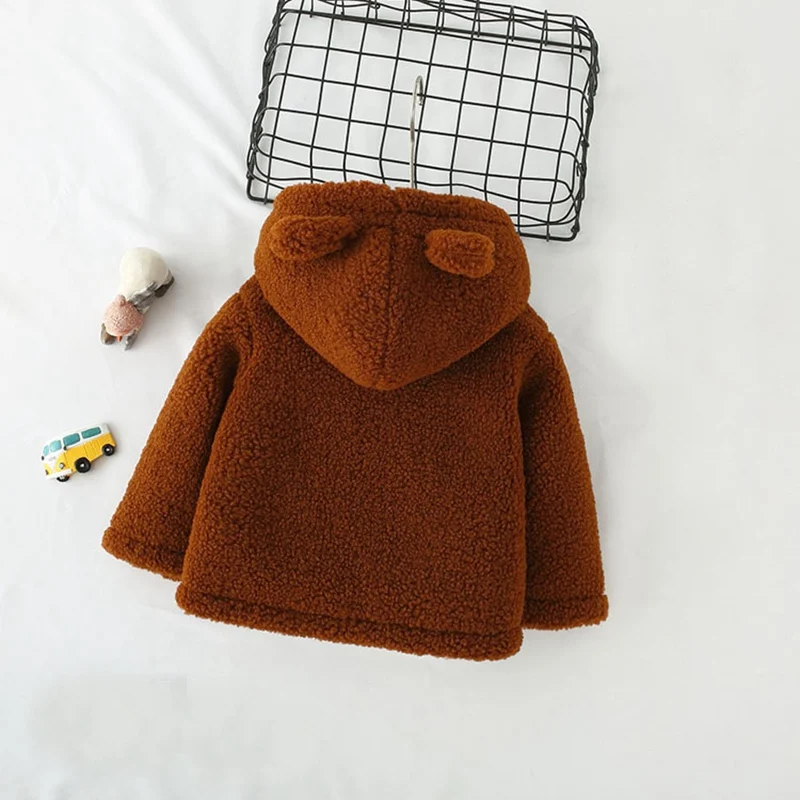 Детские теплые зимние парки из плотного флиса с капюшоном и ушками для