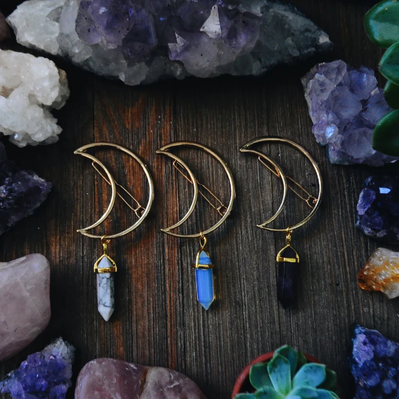 

1Pc Moon Shape Pendant Clamp Pin Retro Goddess Charm Hollow Vintage Hair Clip Barrette Hexagonal Pendant Woman Hair Accessories