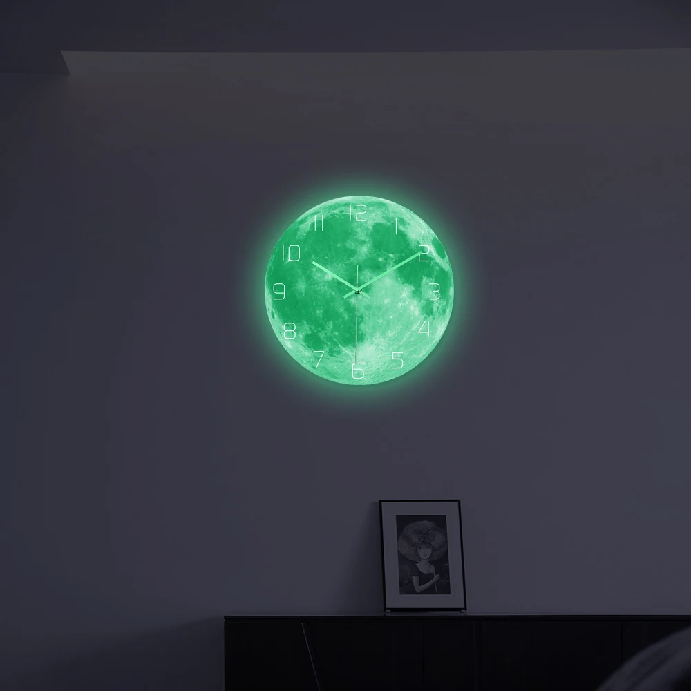 

CC114 Luminous Cyan Moon Wall Clock Acrylic Silent Movement Bedroom Living Room Decoration Clock