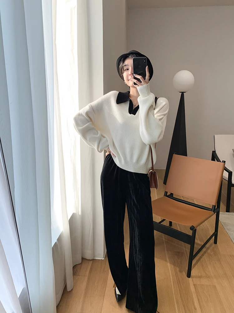 

Женский трикотажный свитер с длинным рукавом, Черный Повседневный пуловер, элегантный винтажный джемпер, весна-осень 2021