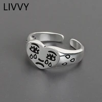 livvy silver color fashion retro hollow smiling face open size ring for women girl jewelry gifts 2021 trend