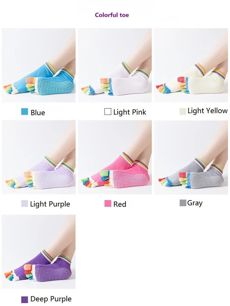

Colourful Women Cotton Yoga Socks Anti-Slip Quick-Dry Fingers Fitness Pilates Ballet Socks Good Grip Gym Five Toe Sport Socks