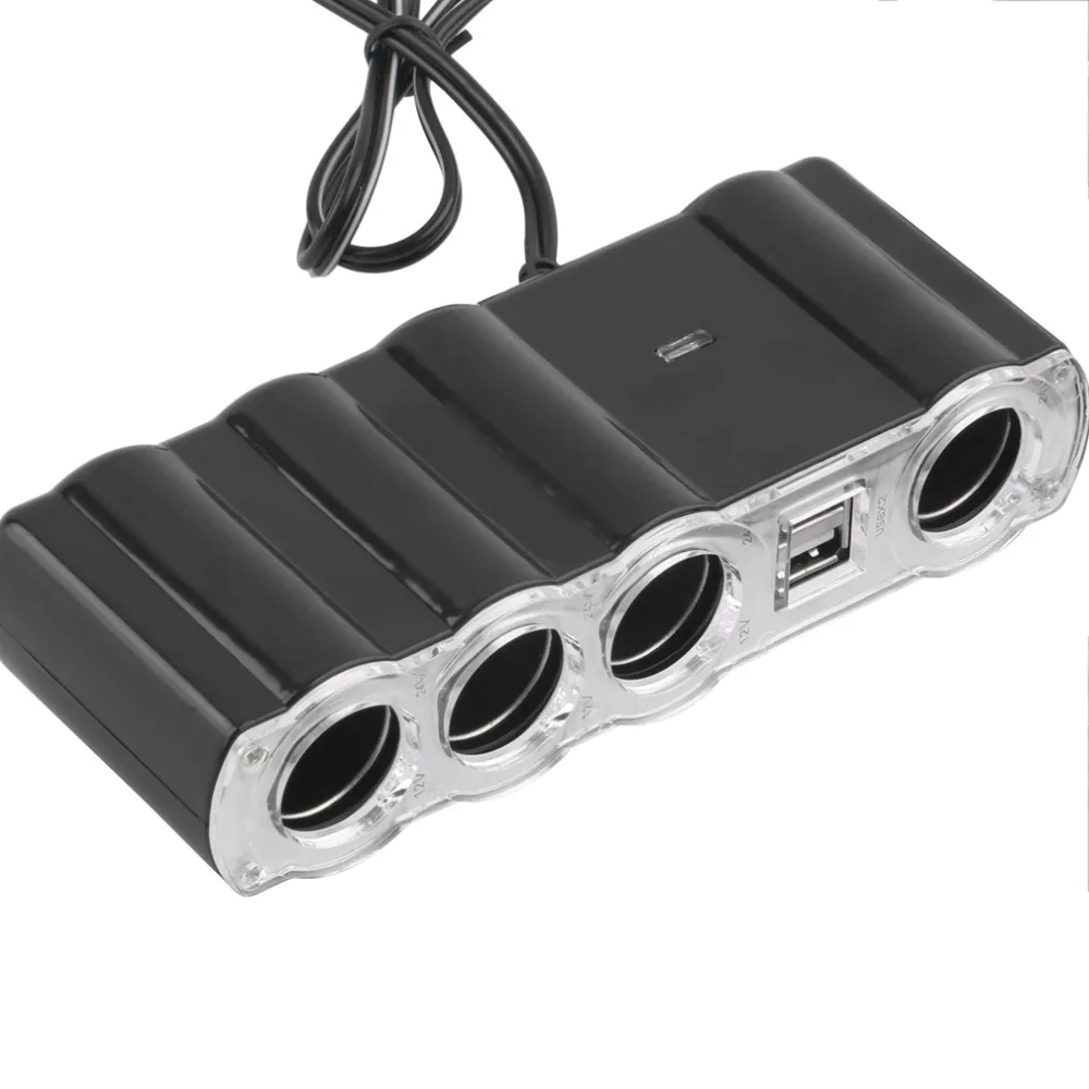 12V-24V 4-портовый автомобильный зарядный адаптер с разветвителем для прикуривателя и двумя портами USB.