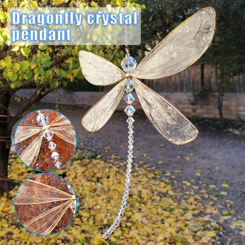 

Dragonfly Crystal Suncatcher with Beads Window Hanging Ornament Wedding Cars Window Decor Hanging Decorations