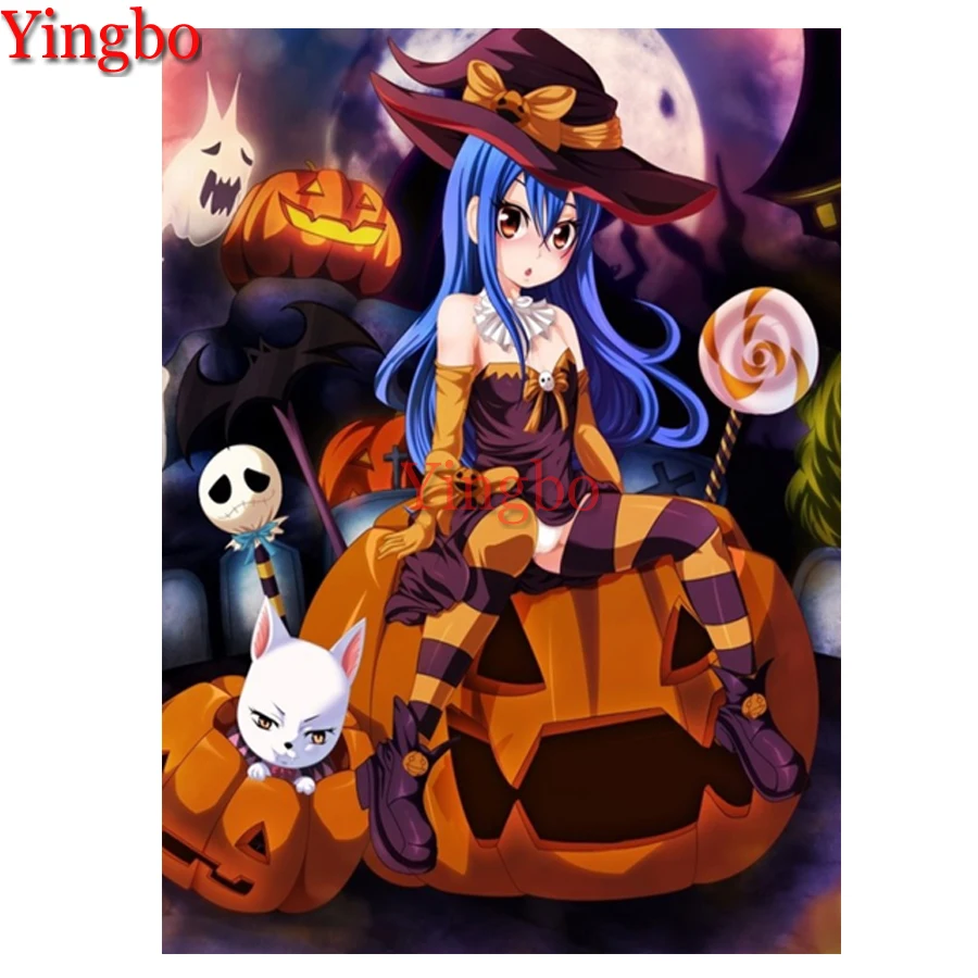 

Алмазная вышивка "сделай сам", мультяшная ведьма, девочка и Хэллоуин, мозаика в виде тыквы, 5D алмазная живопись, наборы для вышивки крестиком,...