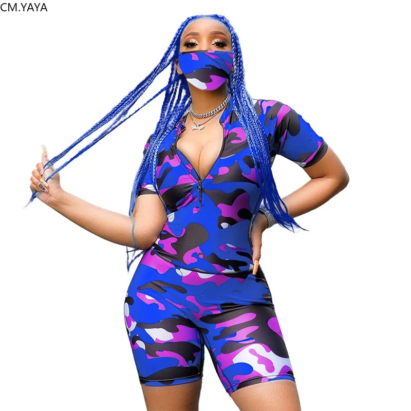 Женский спортивный костюм-двойка CM.YAYA футболка на молнии с коротким рукавом и
