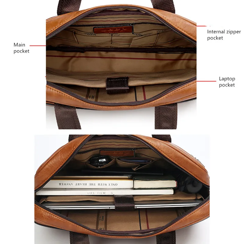 JEEP BULUO Men's Bags split leather Briefcase Travel Case Easy to Carry Multifunctional Large Space Handbag 14-inch Computer Bag