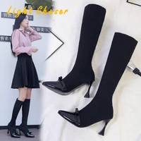 women sock knee high boots 2022 over the knee boots slim stretch fabric winter platform heels boots sexy shoes plus big size 40