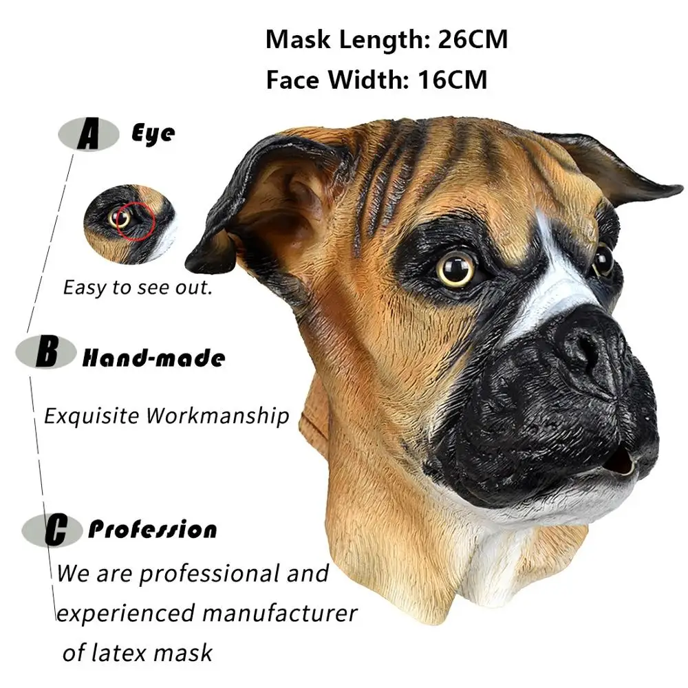 Маска для Хэллоуина Реалистичная латексная боксерская маска головы собаки