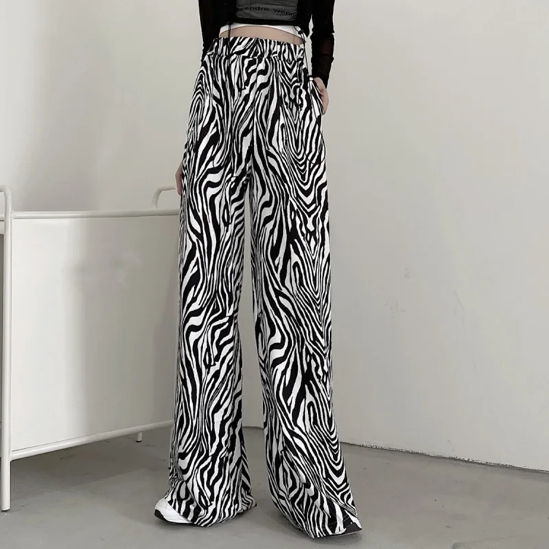 

Vintage Leopard Wide Leg Pants for Womens Straight Korean Chic Joggers Female Loose Print High Waist Trousers 2021 New