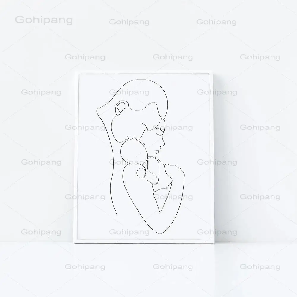 Семейные Портретные линии рисования плакаты абстрактные мама папа ребенок