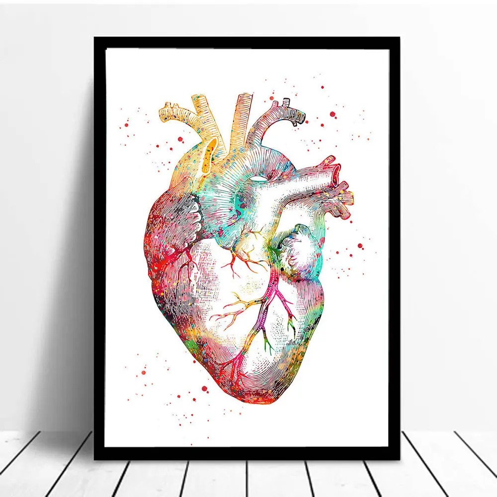 

Watercolor Anatomy Heart Wall Art Canvas Painting 6 Posters and Prints Wall Pictures Medical Doctor Clinic Decor Frame