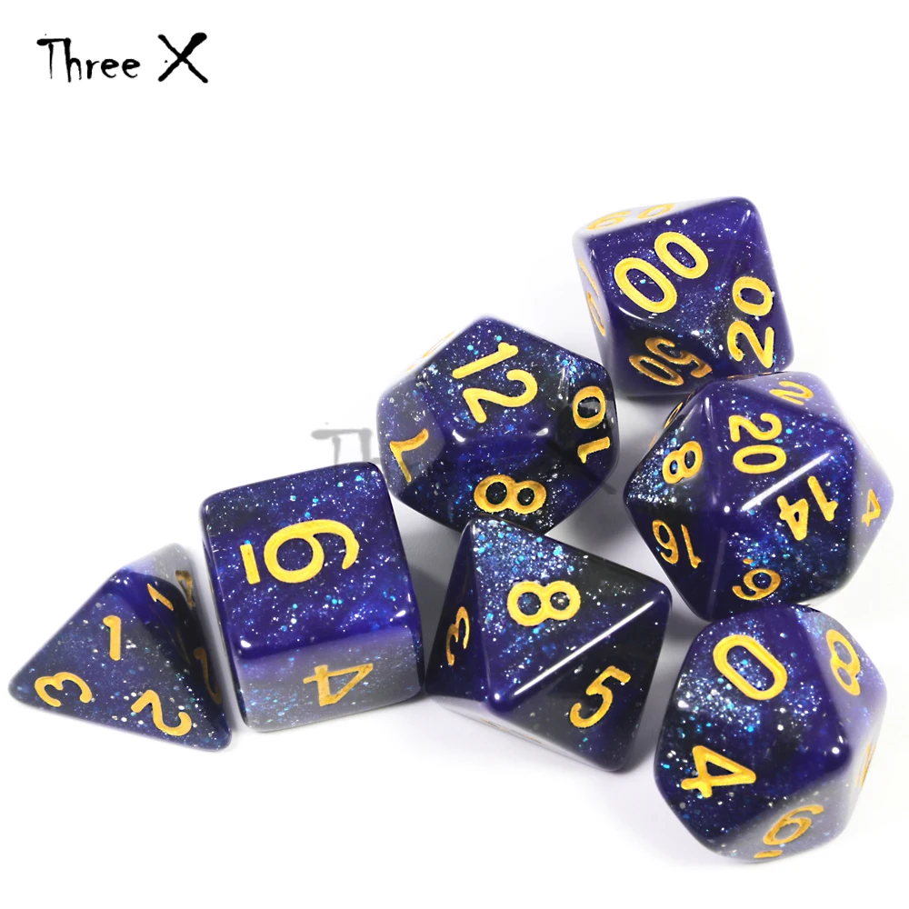 Набор цветных фиолетовых и синих кубиков Creative Universe Galaxy D4-D20 Королевский блестящий
