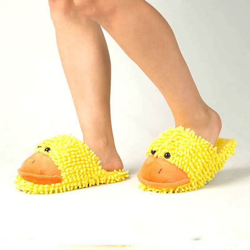 Теплые женские тапочки с желтой уткой для влюбленных зимние плюшевые домашние