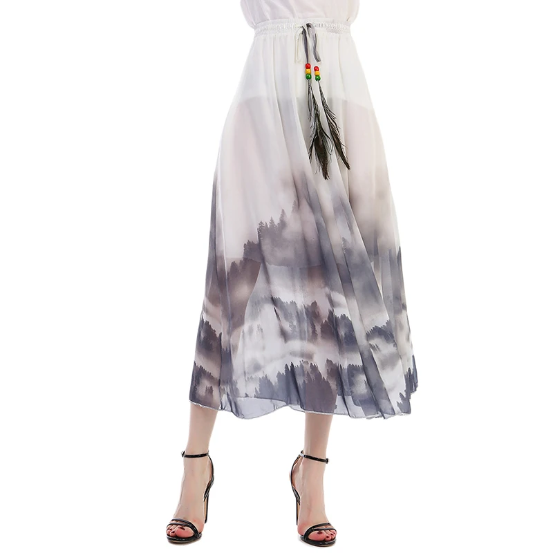 Женская шифоновая юбка в богемном стиле винтажная длинная свободная
