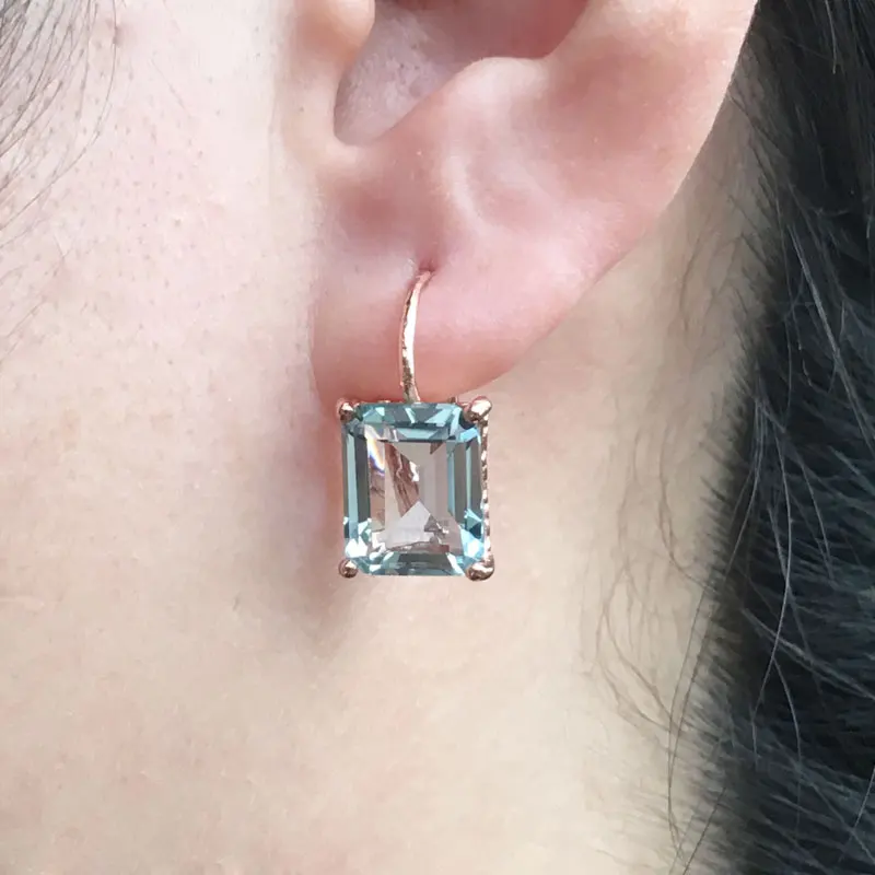 Женские кварцевые серьги CSJ с голубым топазом серебро 925 пробы 9х11 мм