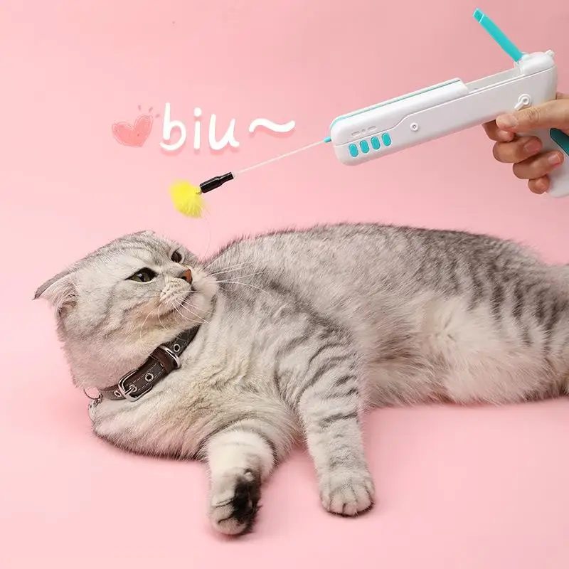 

Cat Funny Interactive Toy Feather Ball Pet Stick Gun Playing for Kittens Supplies Small Medium Dogs Cats Toy Accessories Product