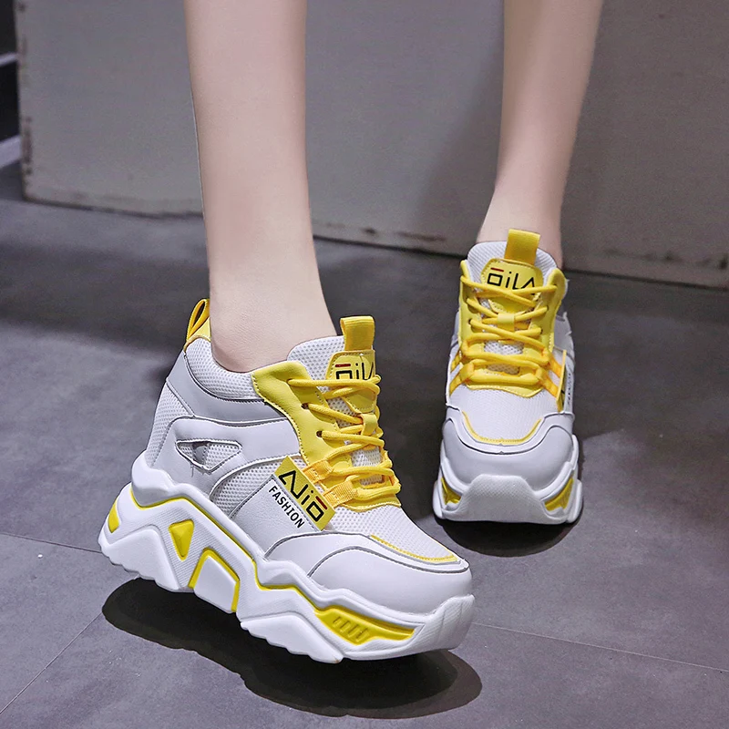 Высота каблука 10 см/3 9 высота Кроссовки на танкетке Модная женская обувь толстом