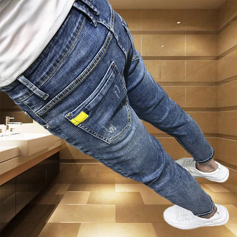 

Men's personality skinny jeans college students casual fashion