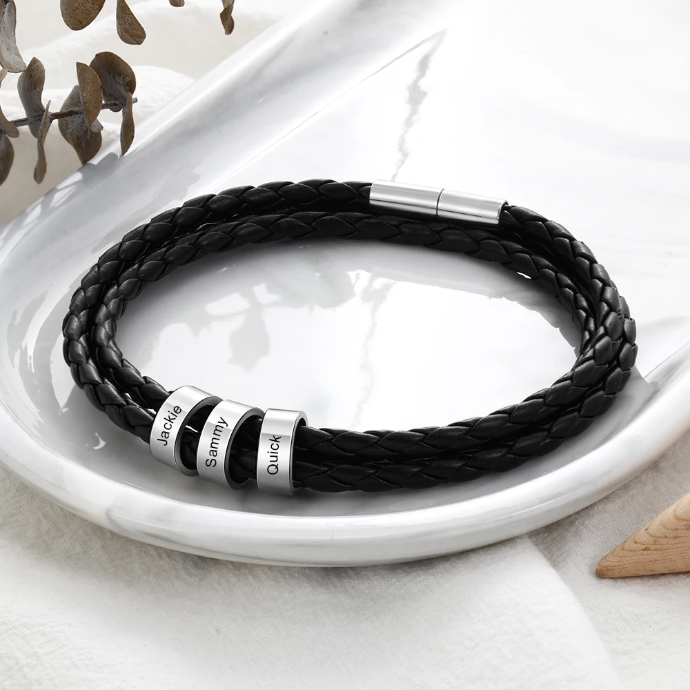Персонализированные черные коричневые плетеные веревочные браслеты для мужчин