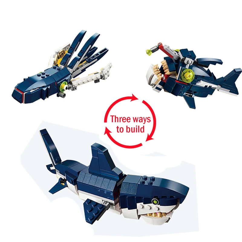 

Undersea creatures Great White Shark Squid Lantern Fish Set Assembled Building Blocks DIY Toys for Children Holiday Gifts