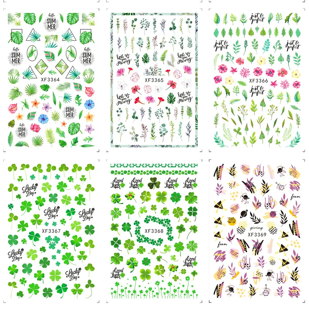 12 pcs/Set 3D Leaf Nail Art Sticker Sliders Manicure Designs Self Adhesive Nail Sticker Decoration Beautiful Tips Decals AO-8D