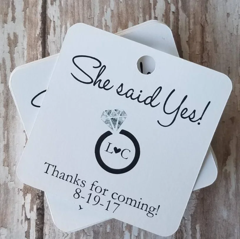 Индивидуальная печать она сказала Да помолвка свадебный душ бирка с кольцом