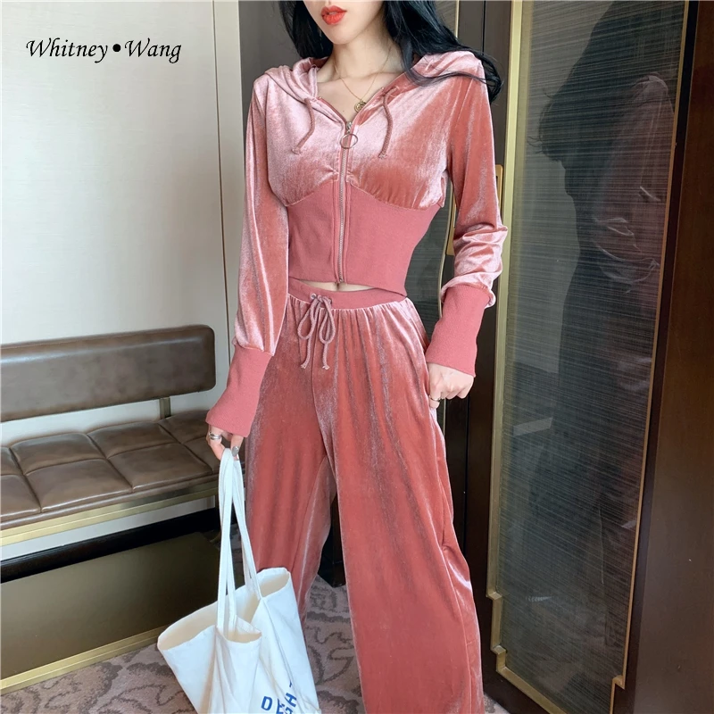 Уличная мода WHITNEY WANG 2020 Весенняя Вельветовая толстовка с высокой талией и