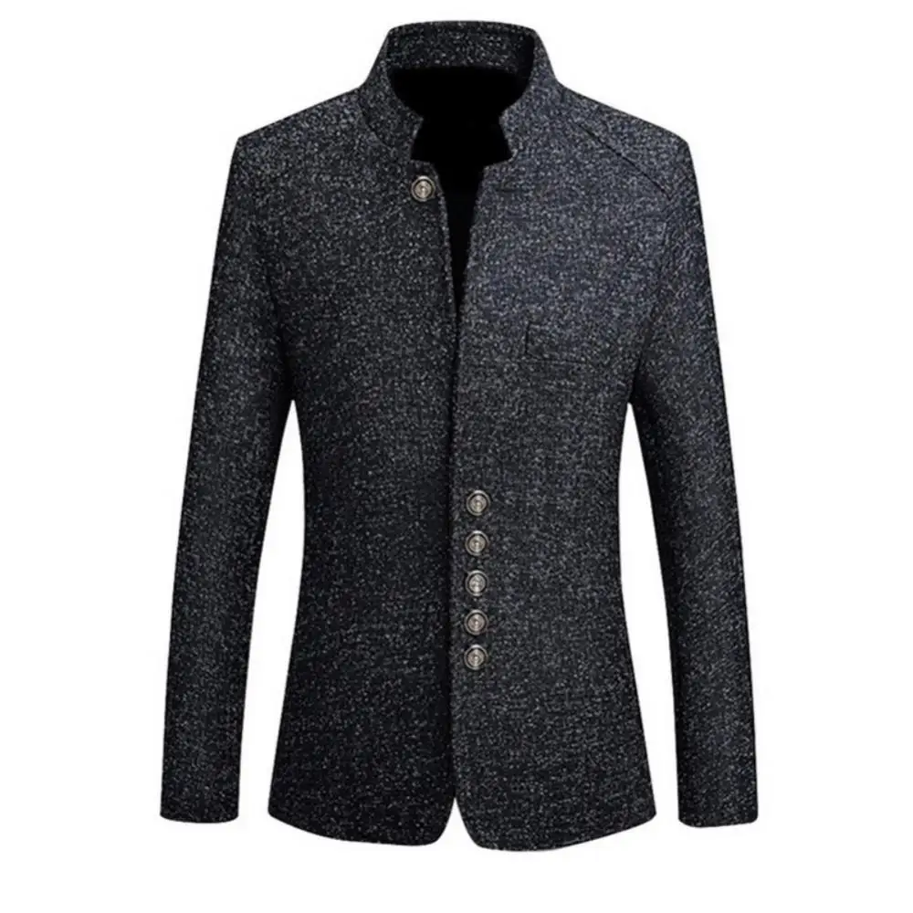 Мужской однотонный блейзер с длинным рукавом воротником-стойкой | Мужская одежда