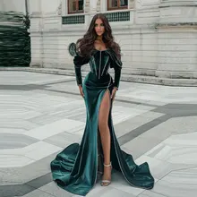 Luxo fora do ombro sereia vestidos de noite alta fenda lateral cetim vestidos de baile festa robe de soiree vestidos feitos sob encomenda de fiesta (3)