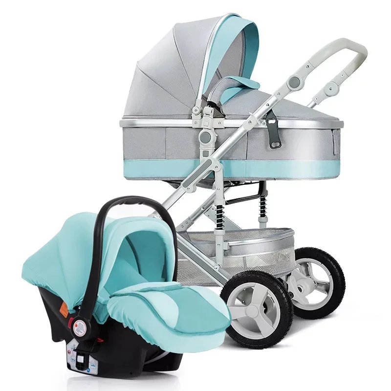 Baby Stroller 3 In 1 Baby Stroller and Car Seat Set,four Wheels Strollers High Landscape Pram Carriage Basket Luxury Travel Car