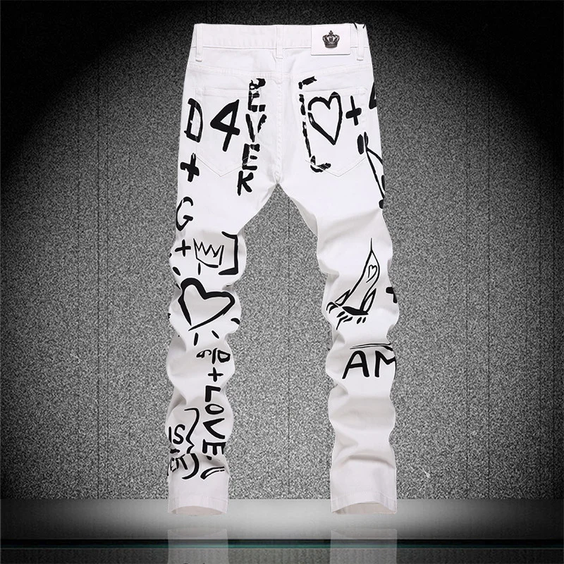 Джинсы мужские с леопардовым принтом узкие брюки из денима разноцветным