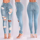 Модные женские джинсы с дырками, женские эластичные узкие пикантные брюки-карандаш с завышенной талией, женские брюки, рваные джинсы для женщин, брюки Aesthet